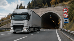 Sattelzug vor einer Tunneleinfahrt als Sinnbild für Tunnelbeschränkungen im Gefahrgut