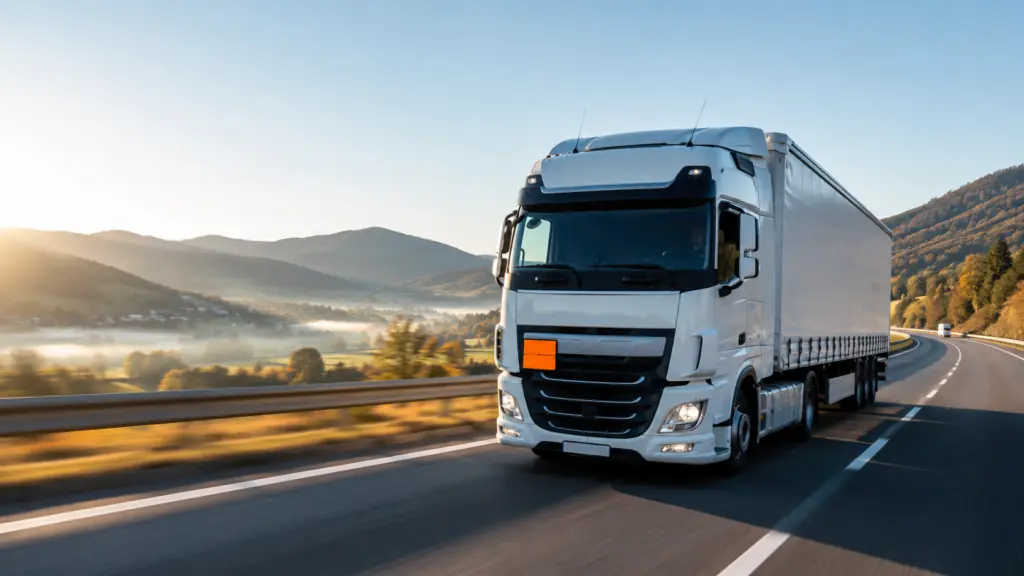 Sattelzug mit orangefarbener Warntafel auf der Autobahn – das ADR regelt den Gefahrguttransport